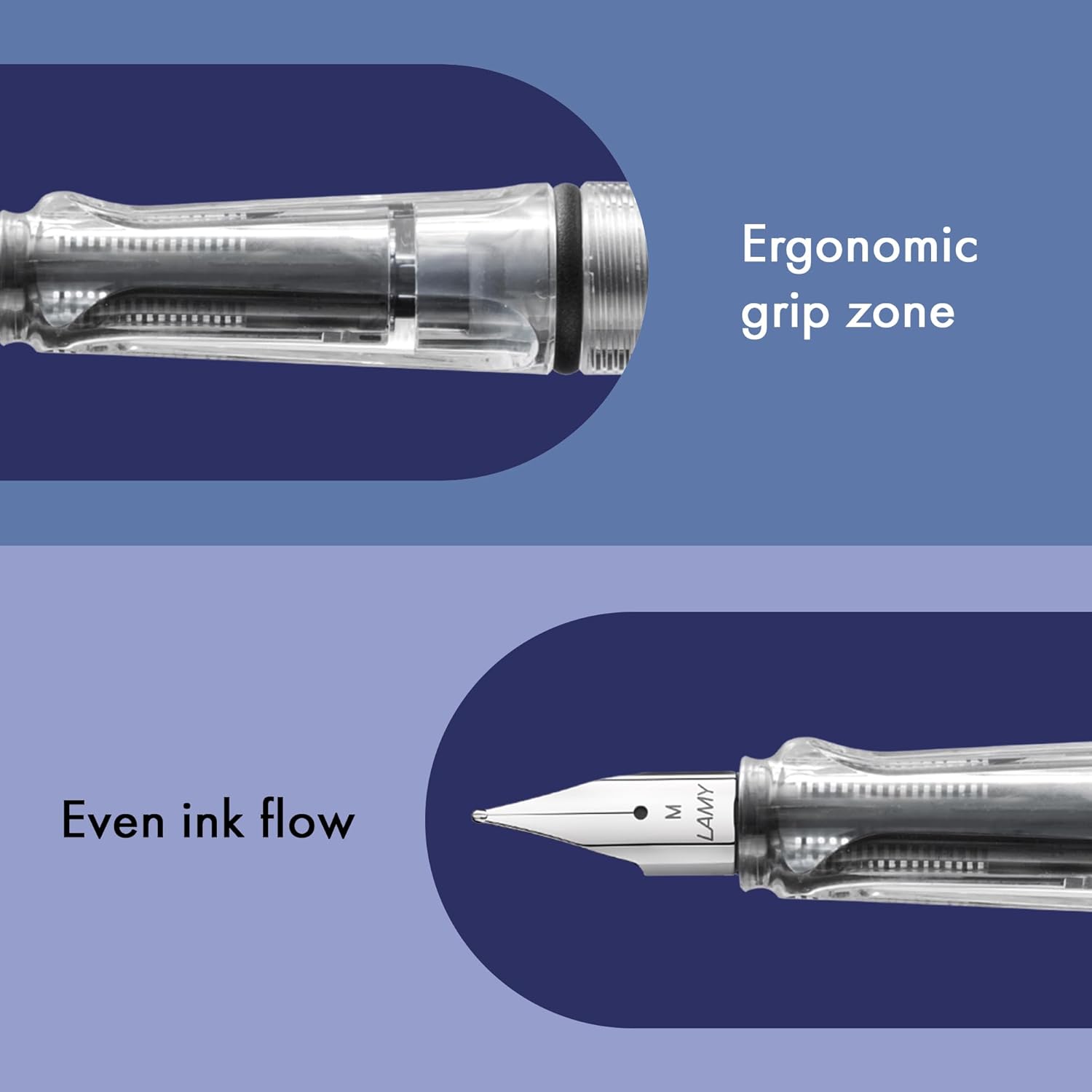 LAMY safari vista - Fountain Pen with ergonomic grip & polished steel nib in size EF - ideal for any Writing & Calligraphy - including LAMY T 10 blue cartridge - Right-Handed, detail image