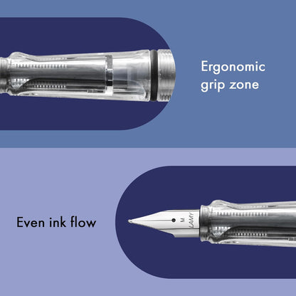 LAMY safari vista - Fountain Pen with ergonomic grip & polished steel nib in size EF - ideal for any Writing & Calligraphy - including LAMY T 10 blue cartridge - Right-Handed, detail image