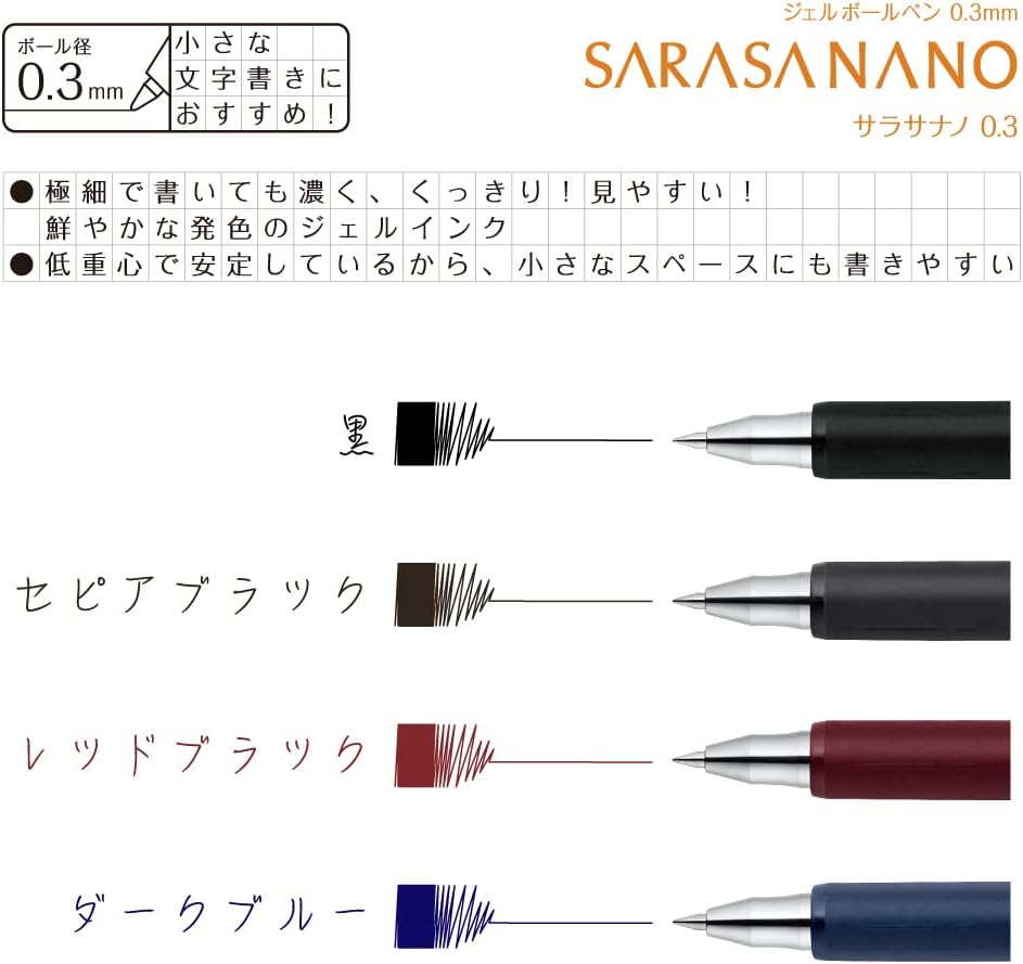 ZEBRA JJH72-BK4C-AZ Gel Ballpoint Pen, Sarasa Nano 0.01 inch (0.3 mm), Set of 4 Black