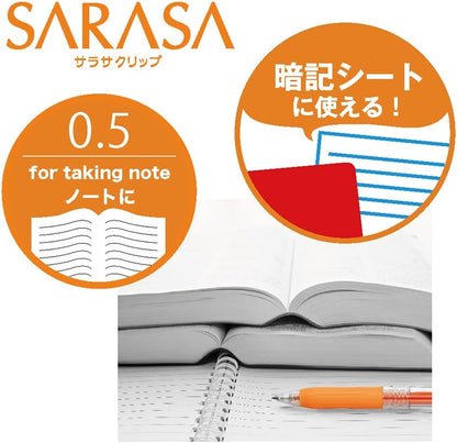 ZEBRA JJ15-OR-5AZ Sarasa Clip Gel Ballpoint Pen, 0.02 inches (0.5 mm), Orange, Pack of 5