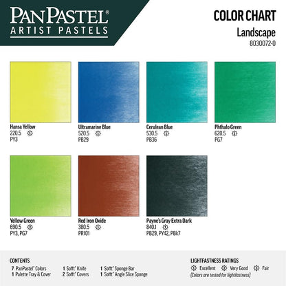 PanPastel Artist Pastels by GOLDEN, Landscape Colors Starter Set, 7 Color, Professional Artist Pastels, Unique Pan Format (cake-like)