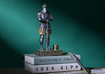HDMbigmi King's Guard Knight Pen Stand Statue Office Pen Stand Desk Organizer For Men Top Collection as Gift 9.45 Inches (Blue)
