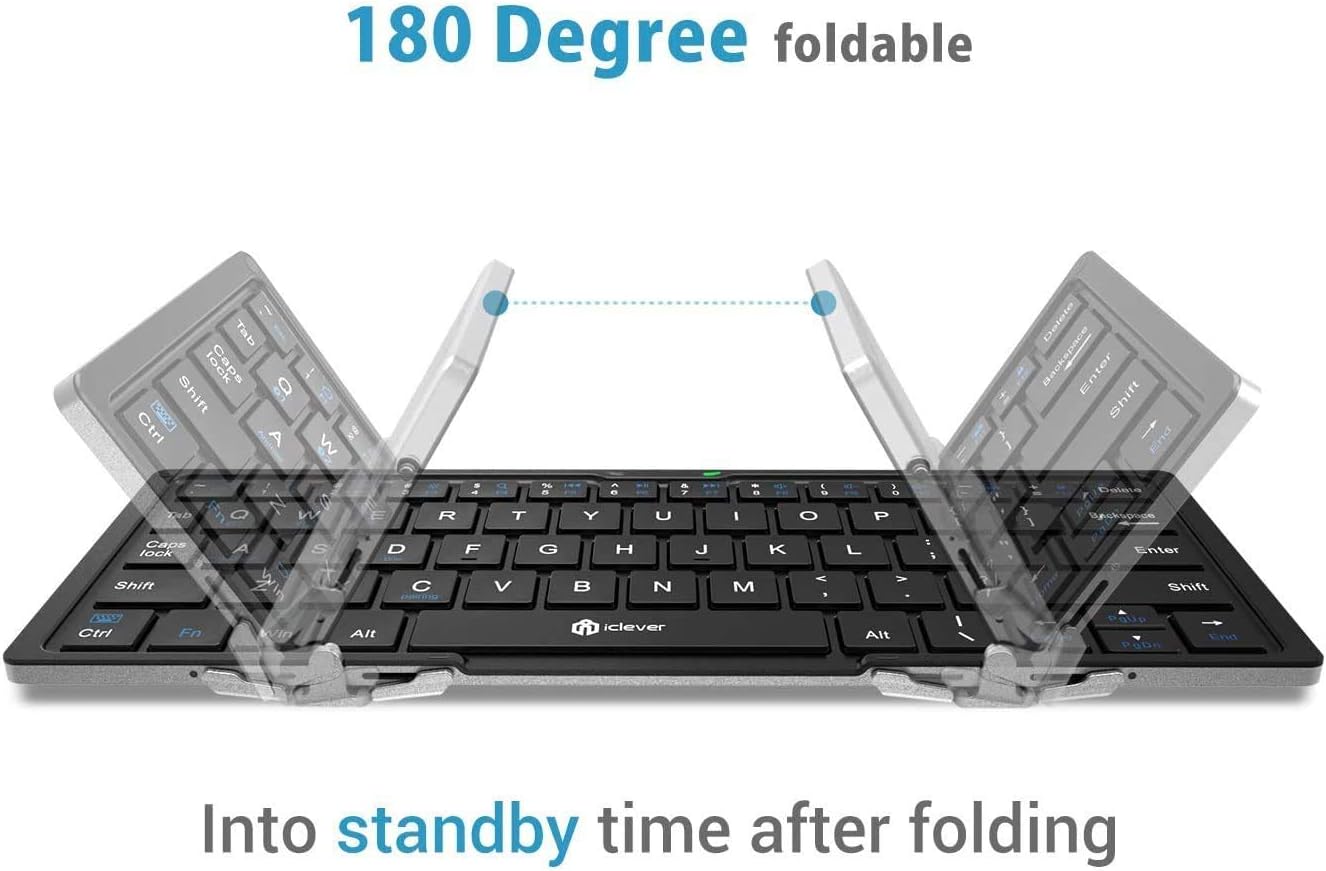 iClever Foldable Bluetooth Keyboard, Ultra-Slim Metal Keyboard with USB-C Charging, Tri-Folding Design for Laptop, iPad, iPhone, Tablet - Sync 3 Devices, Portable & Space-Saving