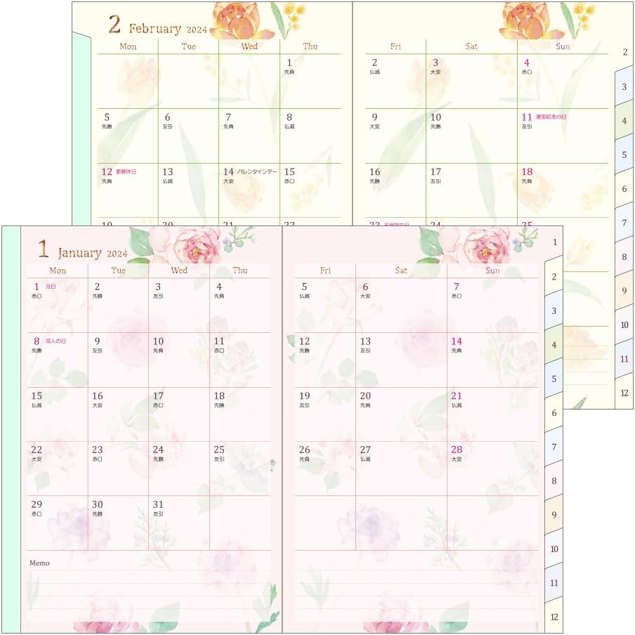 Midori Pocket Diary 22256006 Weekly Planner, 2024, B6, Cat Pattern, Starts January 2024 (country time floral pattern)