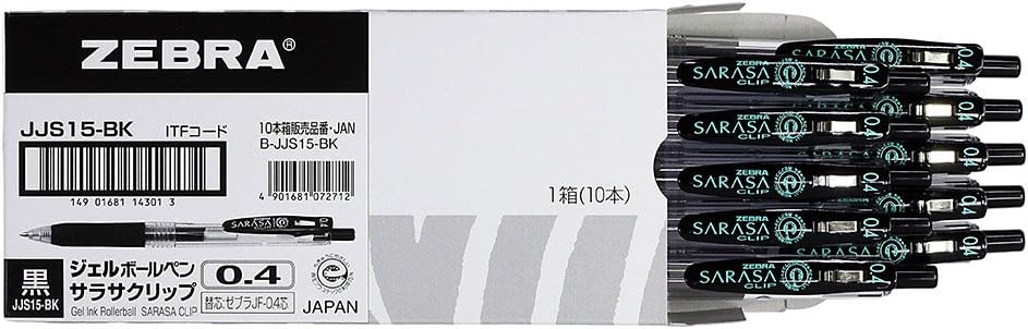 ZEBRA B-JJS15-BK Gel Ballpoint Pen, Sarasa Clip, 0.4, Black, 10 Pieces