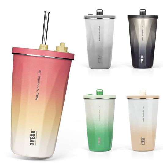 TYESO Tumbler with Straw, Stainless Steel, Wide Mouth, Vacuum Insulated, Home Office, Outdoor, Multicolor, Heat Retention, Cold Retention, Lid Included, 20.3 fl oz (600 ml), Large Capacity, For Girls,