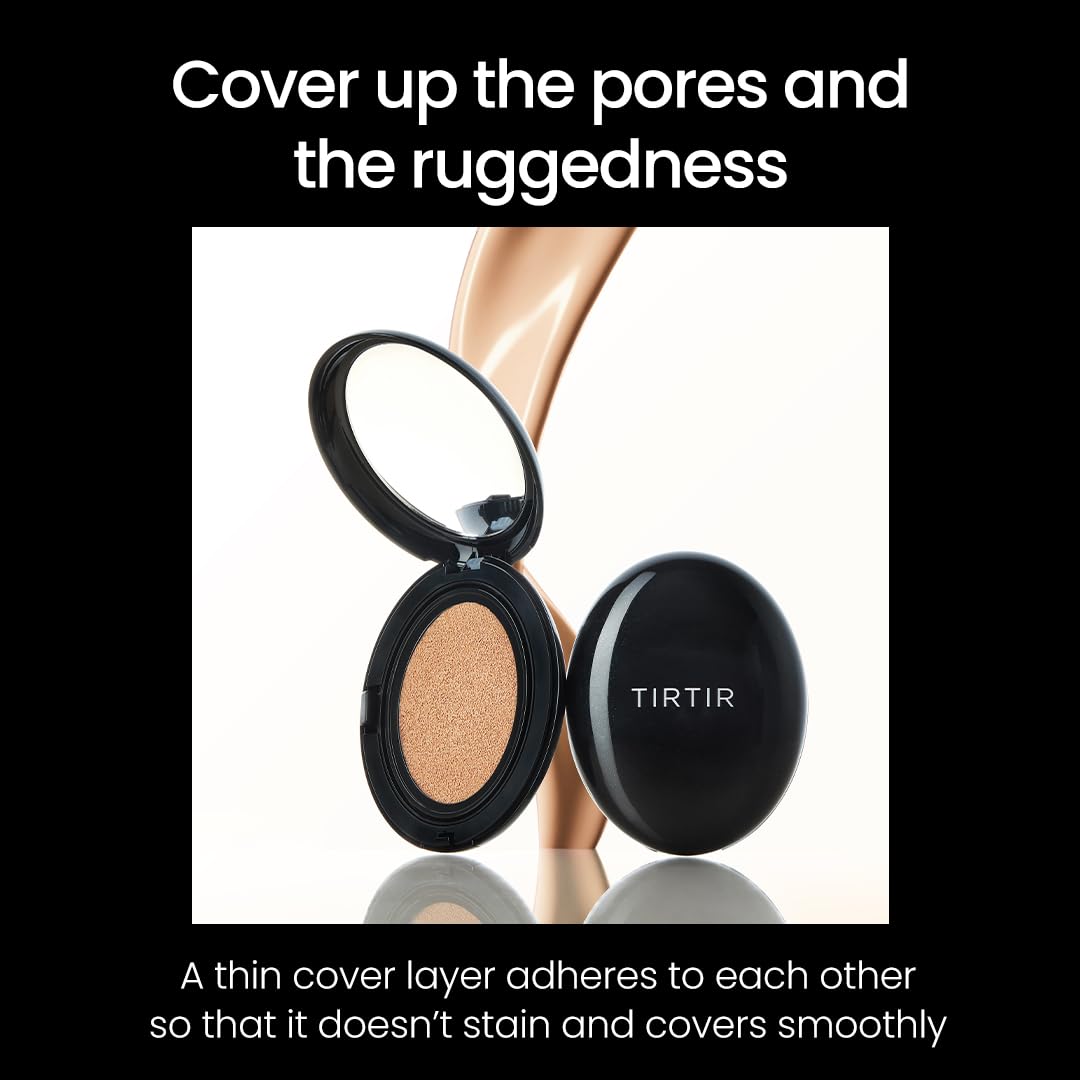 TIRTIR Mask Fit Black Cushion Foundation - Japan's No.1 Choice for 72-Hour Flawless Coverage with Semi-Matte Finish (Mini (0.15 oz.), 23N Sand)