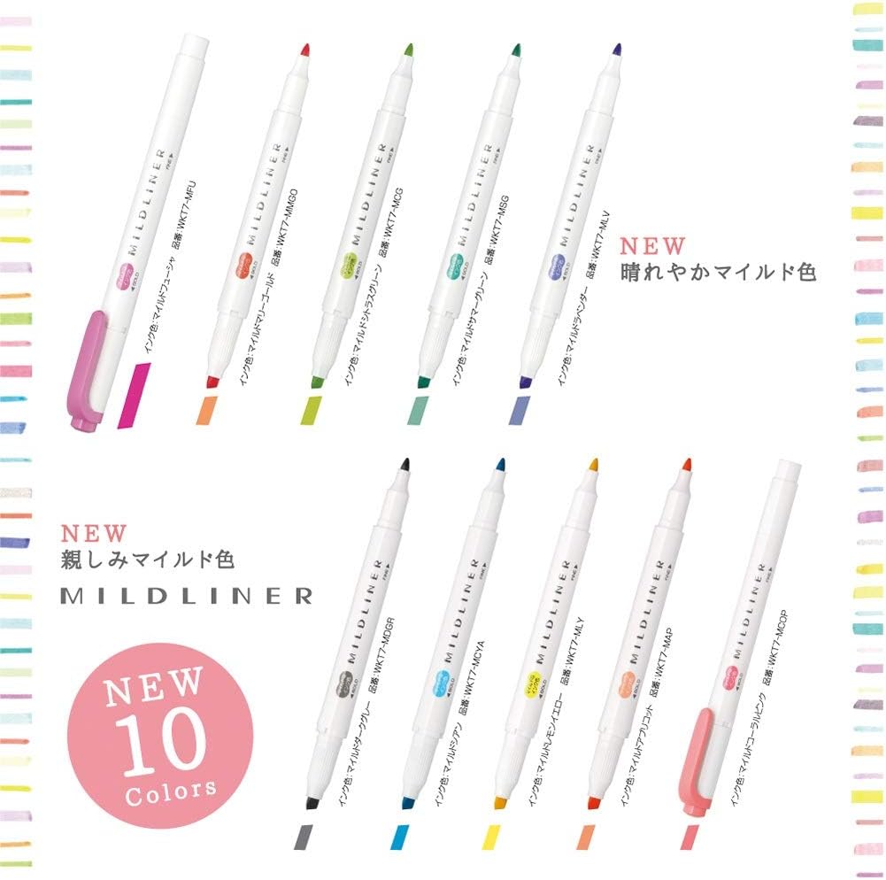 ZEBRA Highlighter Mildliner, 5 Bright Color Set (WKT7-5C-HC)