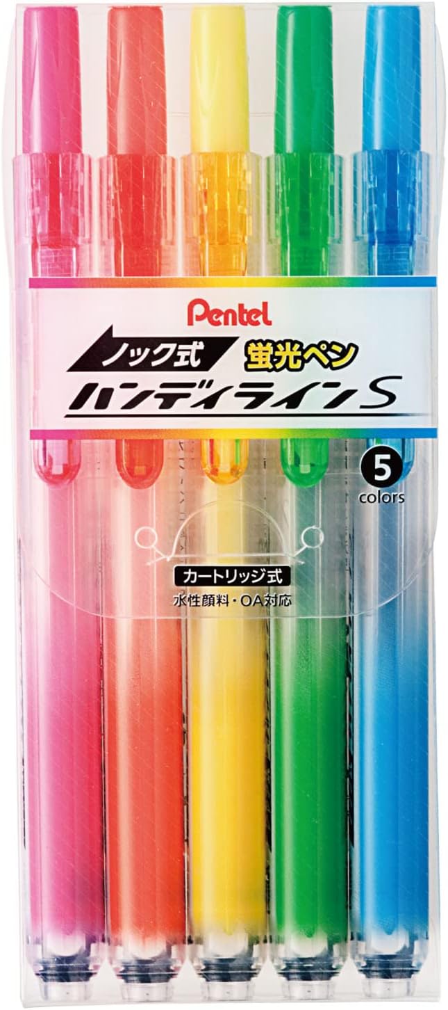Pentel Knock Highlighter, Handy Line, 5 Color Set (SXNS15-5)