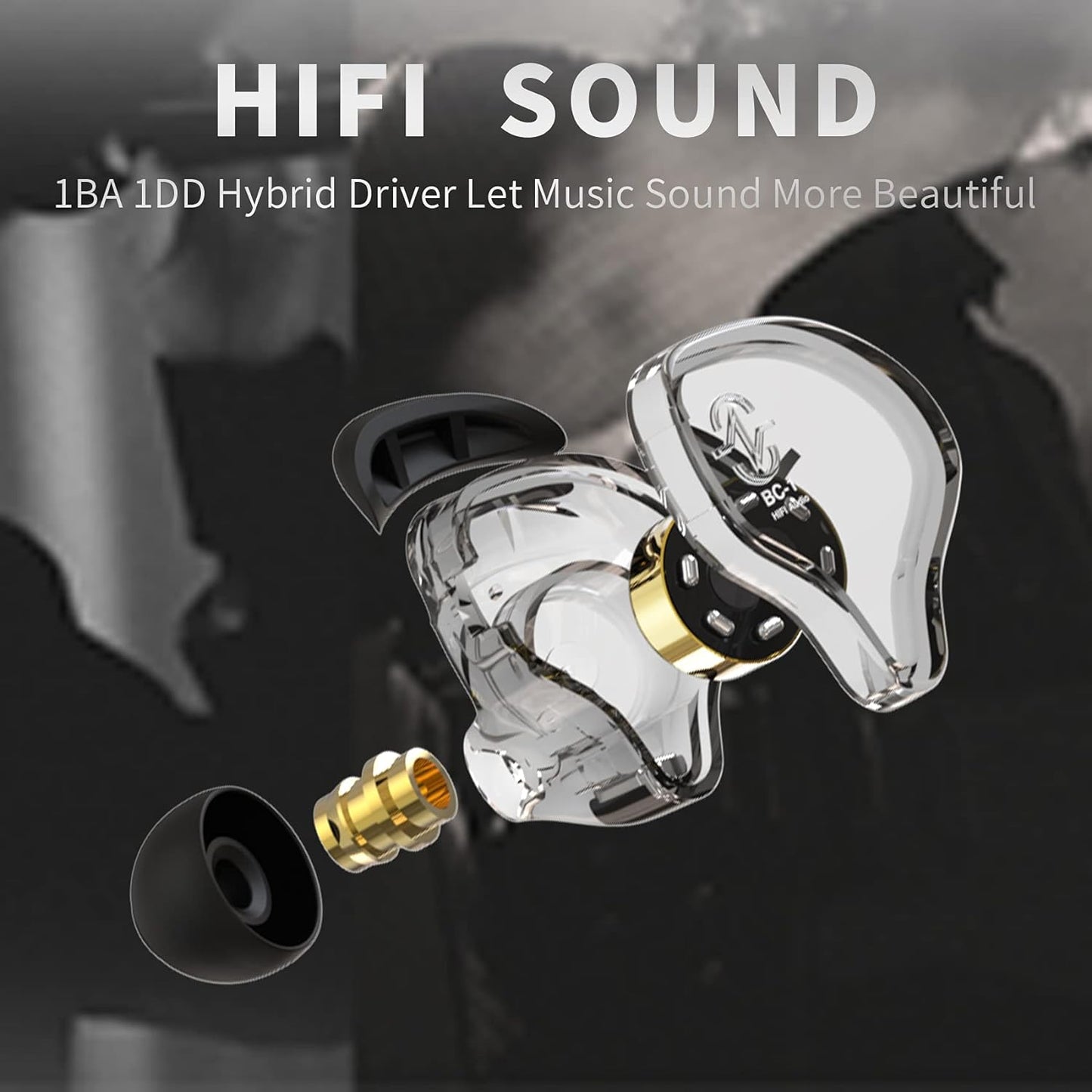 YINYOO CCZ Melody in Ear Monitors Wired Earbuds in Ear Headphones Without Microphone IEM HiFi Bass with 1DD 1BA, Ear fins, 4N OFC Cable for Musicians, Singer, on Stage, Studio (Nomic, Dark Black)
