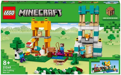 LEGO 21249 Minecraft The Building Box 4.0, Set 2in1 Build River Towers or Cat Hut, with Alex, Steve, Creeper and Zombie Mobs Figures, Toys for Kids