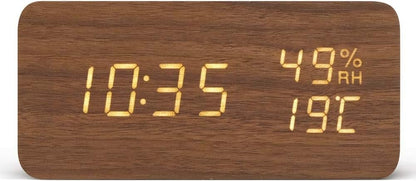 Iris Ohyama ICW-01WH-T Alarm Clock, Digital Brightness Adjustment, Temperature and Humidity Display, Table Clock, Power Saving Mode, Wood Grain Design, Multi-Functional Type, Brown