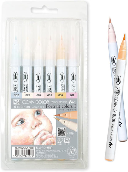 Kuretake Zig Clean Color Real Brush 6 Colors Set Portrait Colors ?�?