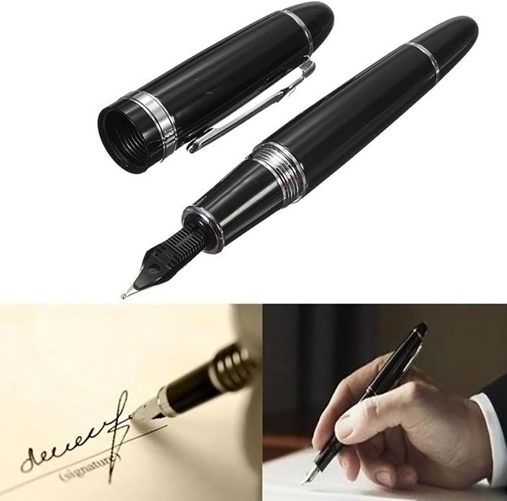 JINHAO Advanced Fountain Pen 159 Black Bright with Silver Broad Nib design details