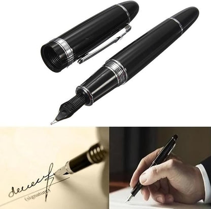 JINHAO Advanced Fountain Pen 159 Black Bright with Silver Broad Nib design details