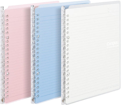 Kokuyo Campus Smart Ring Binders 3 Pack, B5 Light Colors Binder Notebooks, Up to 25 Sheets 26 Holes Slim Binder Folder with 10 Campus Sarasara Loose-leaf Paper Each for Study and Journal, Japan Import