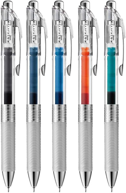 Pentel EnerGel Ink Ballpoint Pen, 0.02 inches (0.5 mm), 5 Colors