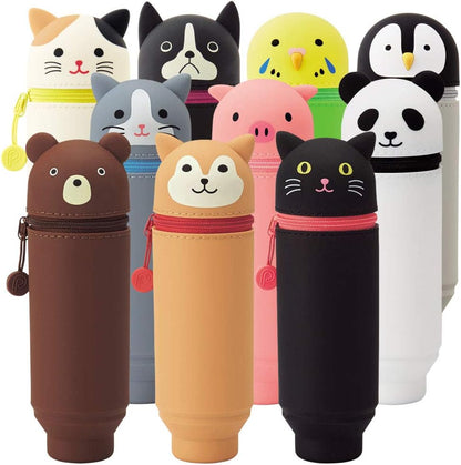 LIHIT LAB Kawaii Japanese Black Cat Stand Up Pencil Case For School Office College, Cute School Supplies, Animal Pen Holder Pouch Holder Teen Girls Artists, Travel Cosmetics Storage (A7712-3)