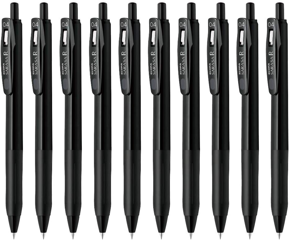 ZEBRA B-JJS29-R1-BK1 Sarasa R Gel Ballpoint Pen, 0.4 mm, Black Shaft, 10 Pieces