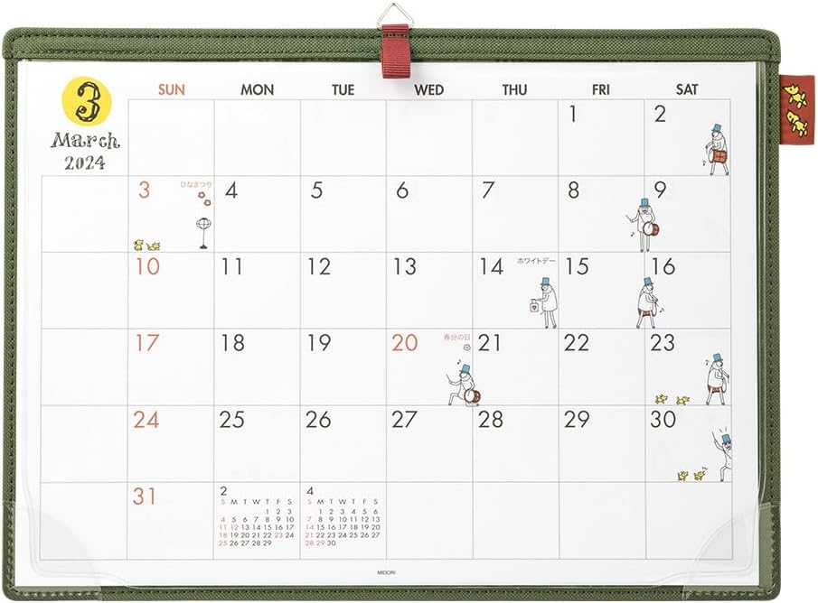 Midori 31282006 2024 Calendar, Tabletop Desk Calendar, A4, Ojisan Pattern