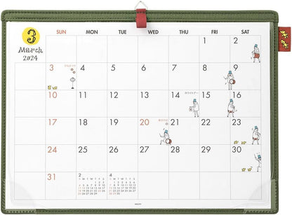 Midori 31282006 2024 Calendar, Tabletop Desk Calendar, A4, Ojisan Pattern