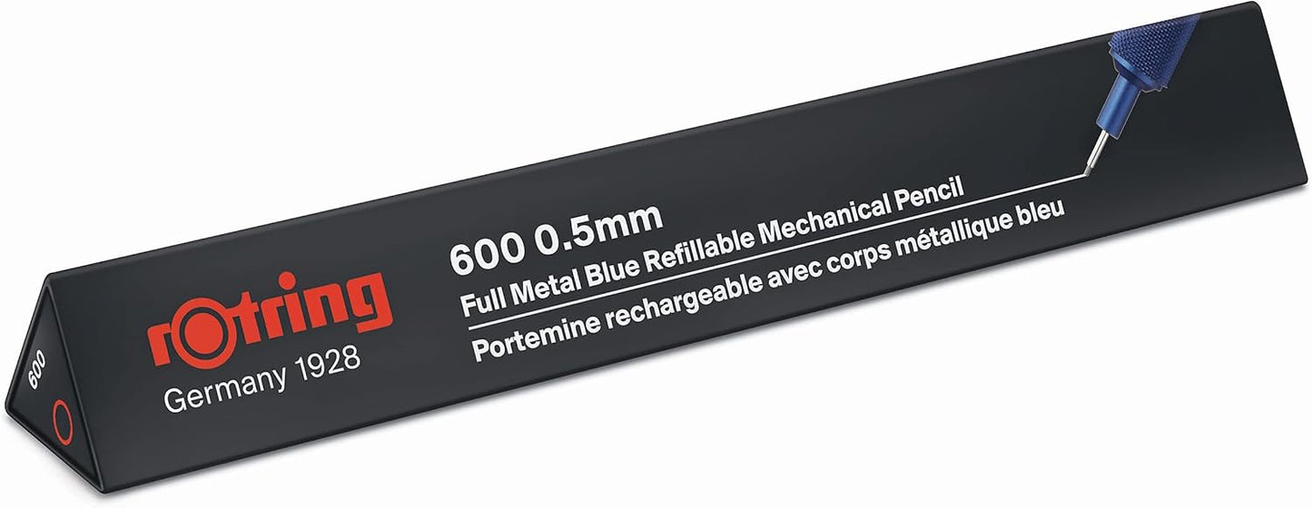Rotring 600 Mechanical Pencil 0.5 mm, Blue Full-Metal Pencil Body, Hexagonal Drafting Pencil, Stocking Stuffer, Holiday Gifts for College Students, Christmas Gifts for Teachers