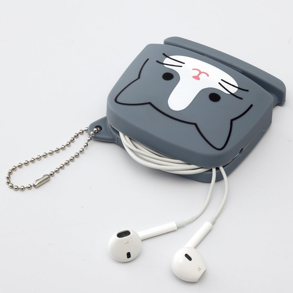 LIHIT LAB PuniLabo Cell Phone Stand w/ Earphone Holder, 3.1" ?�" 1.2", Gray Cat (A7713-4)