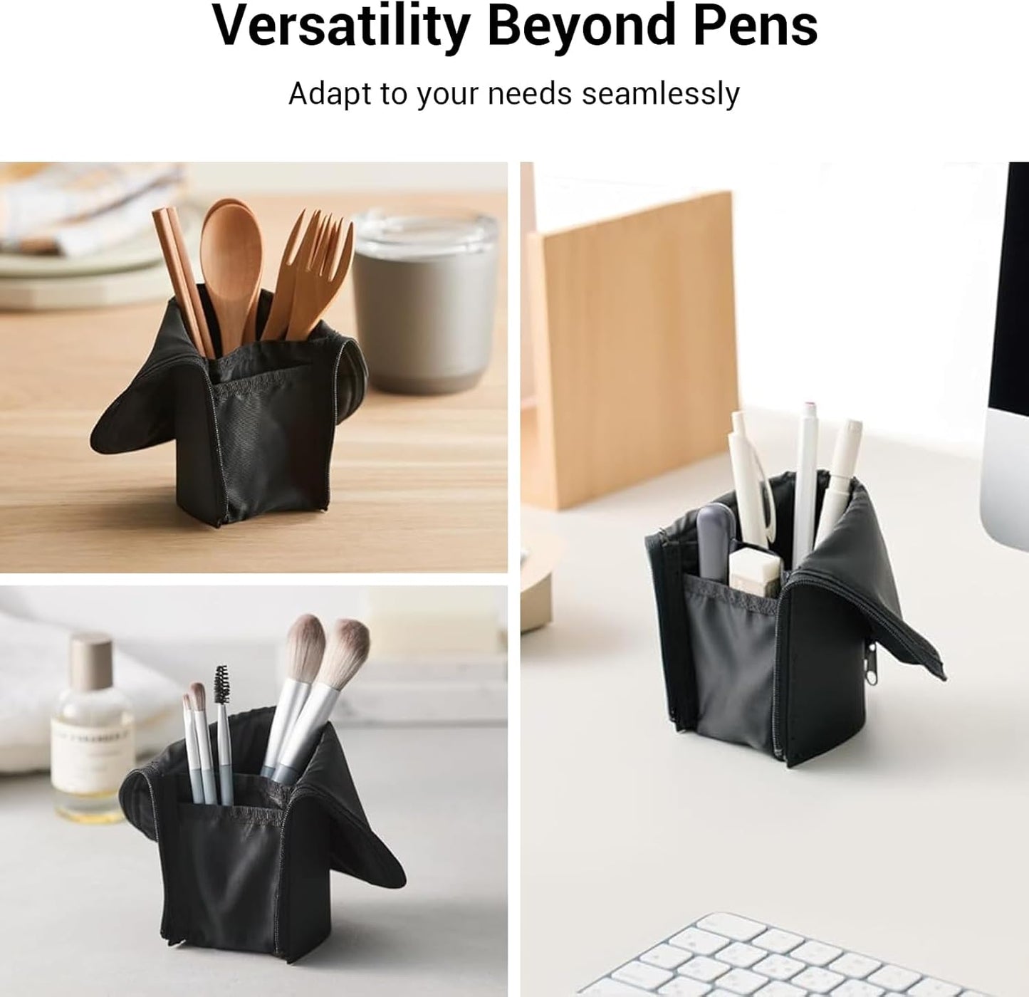 KOKUYO Pencil Case Pouch, Neo Critz Standing Pen Pouch Bag, Foldable Stand up Pencil Holder Organizer, Small Portable Pencil Box for School Office Supplies, Pink x Brown, Regular Size (F-VBF180-4)