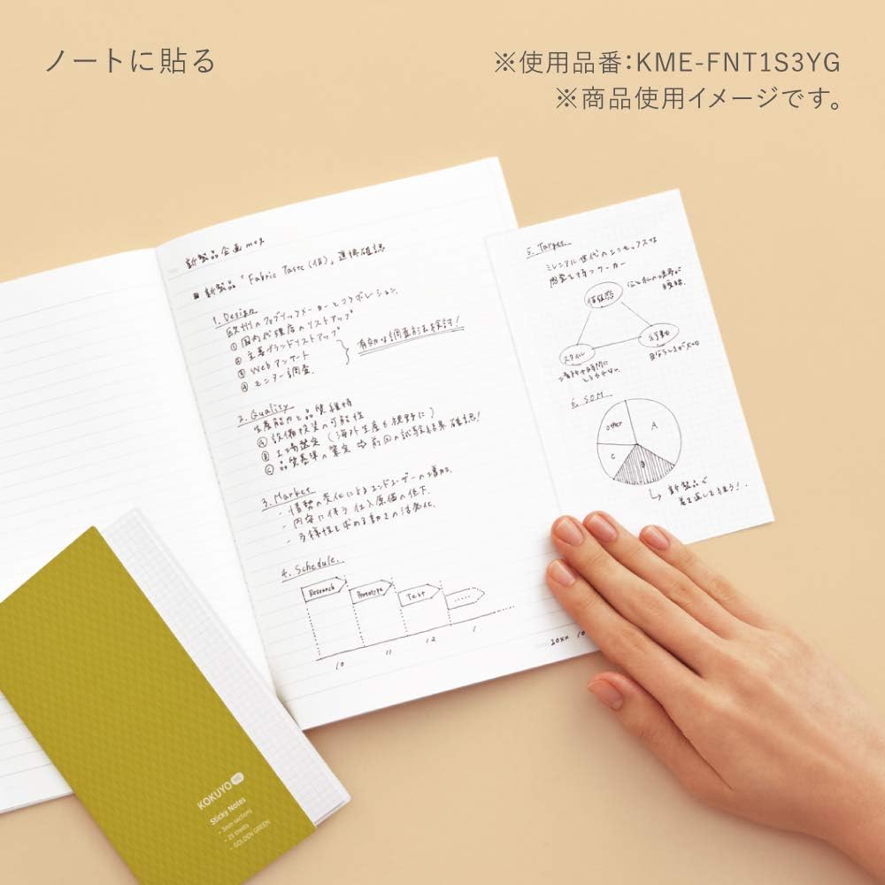 Kokuyo KME-FNT1S3YG Sticky Notes, Notebook, 25 Sheets, 0.1 inch (3 mm) Grid, Green