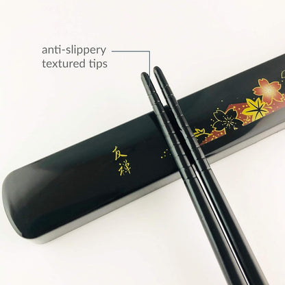 JapanBargain 3687, Travel Chopsticks with Case Reusable Chinese Korean Japanese Bamboo Portable Chop Sticks Utensil Dishwasher Safe Made in Japan, Yuzen Red