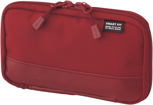 Red pouch with a 'Smart Fit' label on a white background