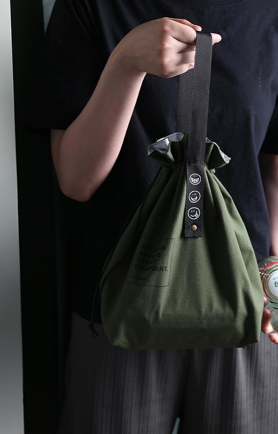 MRSXXNTY Lunch Bag Lunch Box for Men and Women,Canvas Insulated Lunch Bag,Mens Lunchbox for Work,Waterproof Insulated Drawstring Hand Carry Bag (Black)