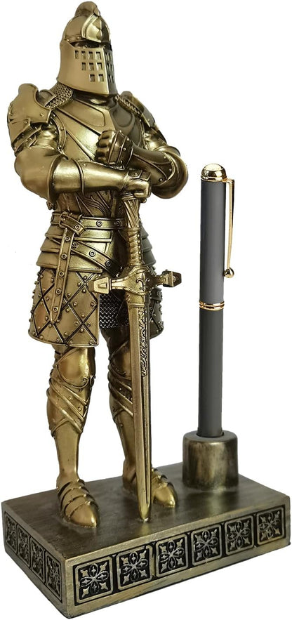 HDMbigmi King's Guard Knight Pen Stand Statue Office Pen Stand Desk Organizer for Men Top Collection as Gift 9.45 Inches (Bronze)