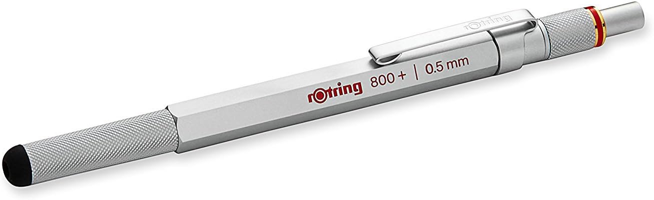 rOtring 1900183 800+ Mechanical Pencil and Touchscreen Stylus, 0.5 mm, Silver Barrel