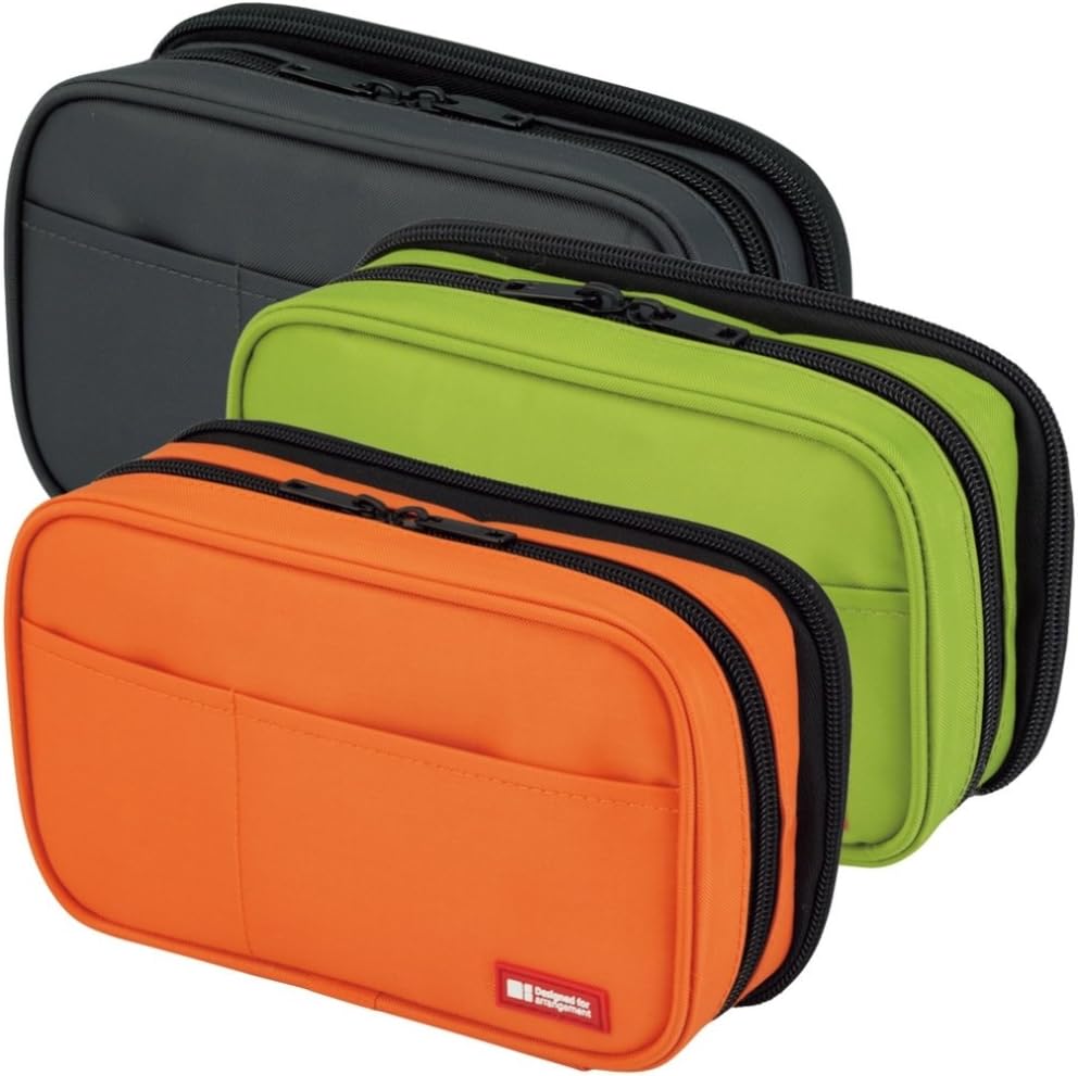 LIHIT LAB. Double Zipper Pen Case, 7.9 x 2.8 x 4.7 inches, Orange (A7555-4)