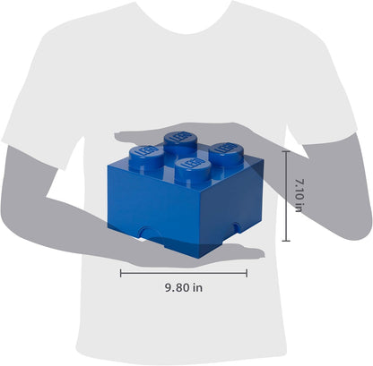 LEGO Storage Brick 4 Knobs Blue - Stackable Plastic Storage Box with Lid for Kids and Adults Ideal Desk Organizer and Toy Box - 5.6L Capacity