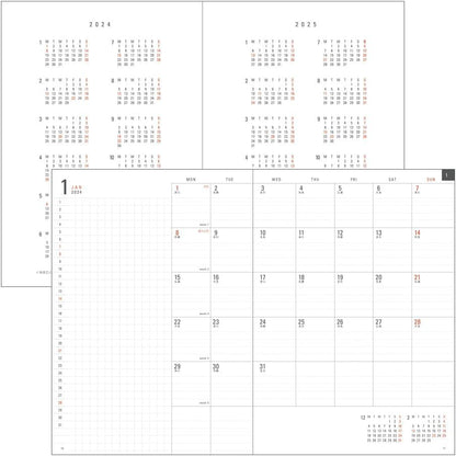 Midori Flat Diary, 2024, A5, Monthly, Black, 22279006 (Begins October 2023)