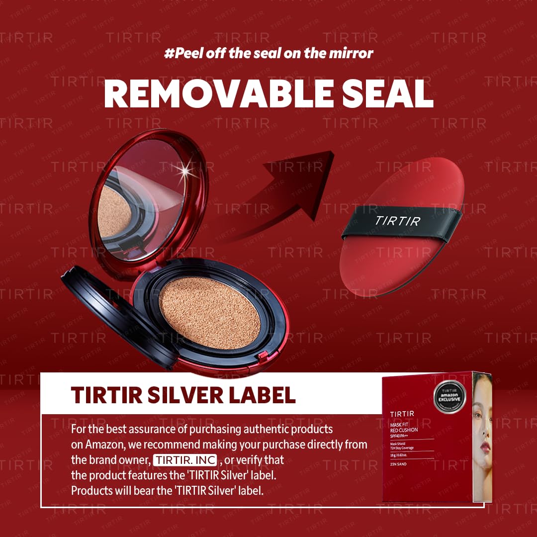 TIRTIR Mask Fit Red Cushion Foundation | Full coverage, Weightless, Skin fit, Satin Glow Finish, Korean Makeup Cushion Foundation (#21N Ivory, 0.63 Fl Oz)