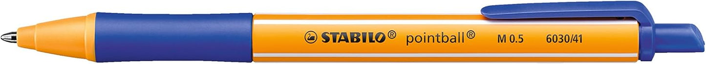 STABILO Ballpoint Pen pointball - Pack of 4 - Blue, Black, Red Green, Made From Recycled Plastic, Retractable, Medium Point