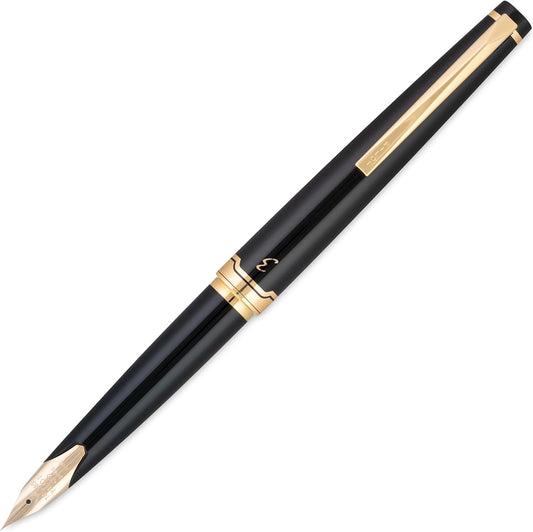 PILOT E95s Fountain Pen, Black Barrel with Gold Accents, Extra Fine Nib, Blue Ink (60836), main image
