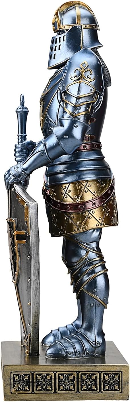 HDMbigmi King's Guard Knight with Shield Desktop Accessories Statue Medieval Knight Ornament Paperweight for Office and Home Top Collection as Gift 12.60 Inch (Blue)