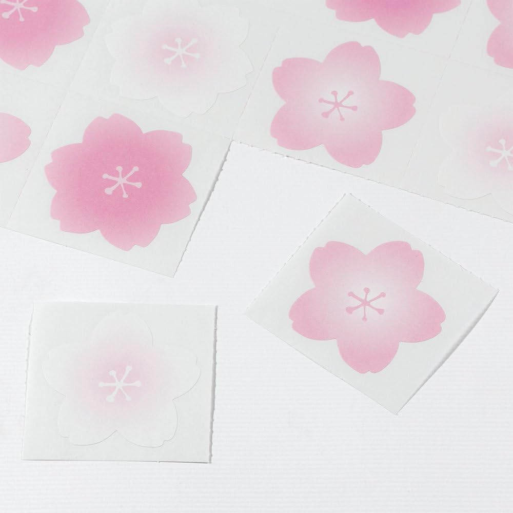 Midori 33156006 Colored Paper with Stickers, Cherry Blossom Pattern