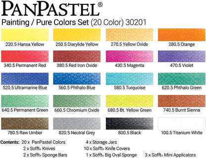 PanPastel Artist Pastels by GOLDEN, Painting Set, 20 Color, Professional Artist Pastels, Unique Pan Format (cake-like)