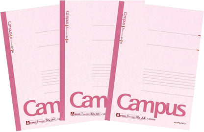 KOKUYO Campus Notebook, A 7mm Ruled, A4, 30 Sheets, 35 Lines, Pink, Pack of 3, Japan Import (NO-203AX3)