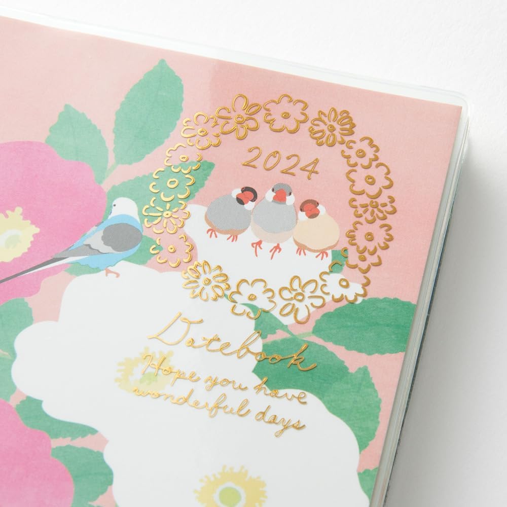 Midori Pocket Diary 22251006 Weekly Planner, 2024, A6, Clover Pattern, Starts January 2024 (bird pattern)
