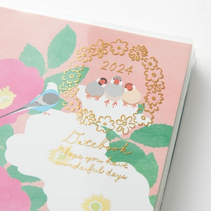 Midori Pocket Diary 22251006 Weekly Planner, 2024, A6, Clover Pattern, Starts January 2024 (bird pattern)