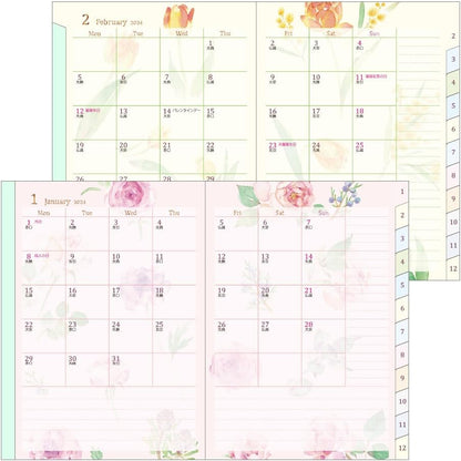Midori Pocket Diary 22251006 Weekly Planner, 2024, A6, Clover Pattern, Starts January 2024 (country thyme floral)