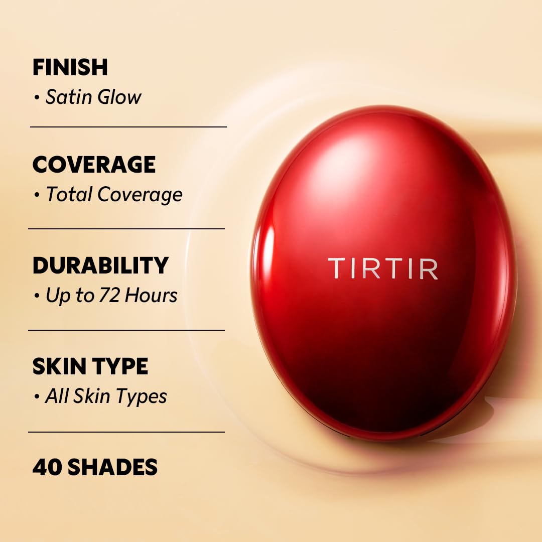 TIRTIR Mask Fit Red Cushion Foundation | Full coverage, Weightless, Skin fit, Satin Glow Finish, Korean Makeup Cushion Foundation (#15C Fair Porcelain, 0.63 Fl Oz)