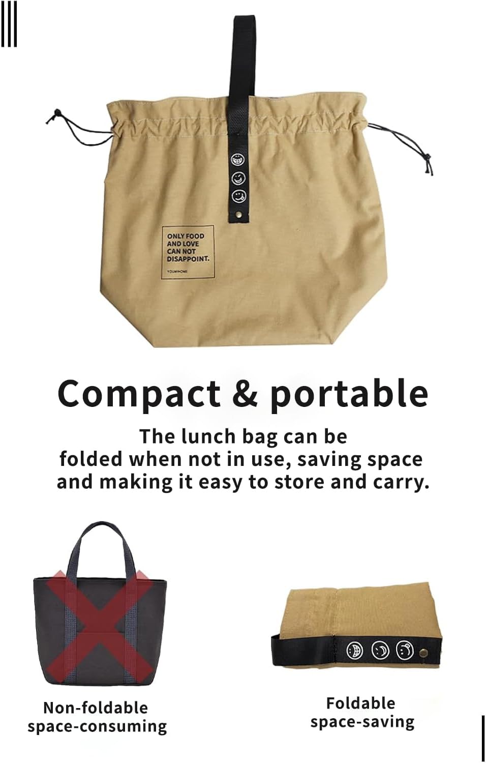 MRSXXNTY Lunch Bag Lunch Box for Men and Women,Canvas Insulated Lunch Bag,Mens Lunchbox for Work,Waterproof Insulated Drawstring Hand Carry Bag (Black)
