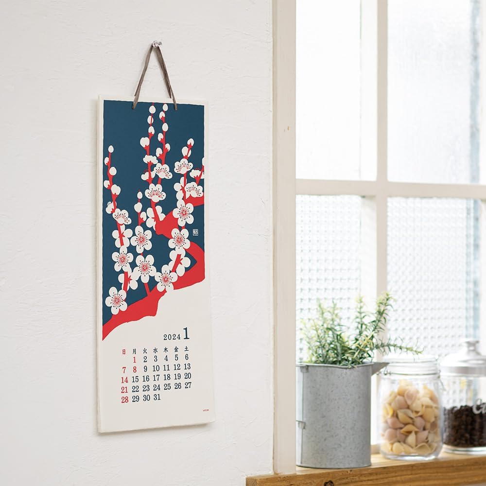 Midori 3130006 2024 Calendar, Wall Hanging, L, Echizen Washi Paper, Traditional Pattern (L (Stalk))